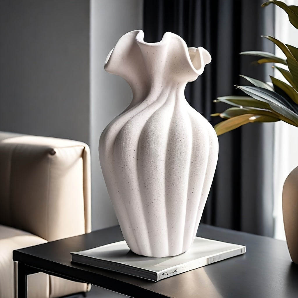 1pc Contemporary Striped Ceramic Vase, Round Cylinder Decorative Flower Vase for Hydroponic Supplies, Home Decor, Holiday Gift, Party Decoration - No Power Needed, Battery-Free