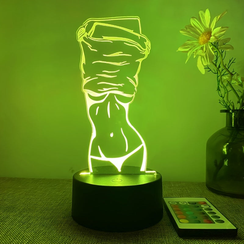1pc 16-Color Artistic Decor Night Light, 3D Illusion USB Bedside Lamp with Touch Button, Black Base, Plastic Material, Remote Control for Bedroom Decor