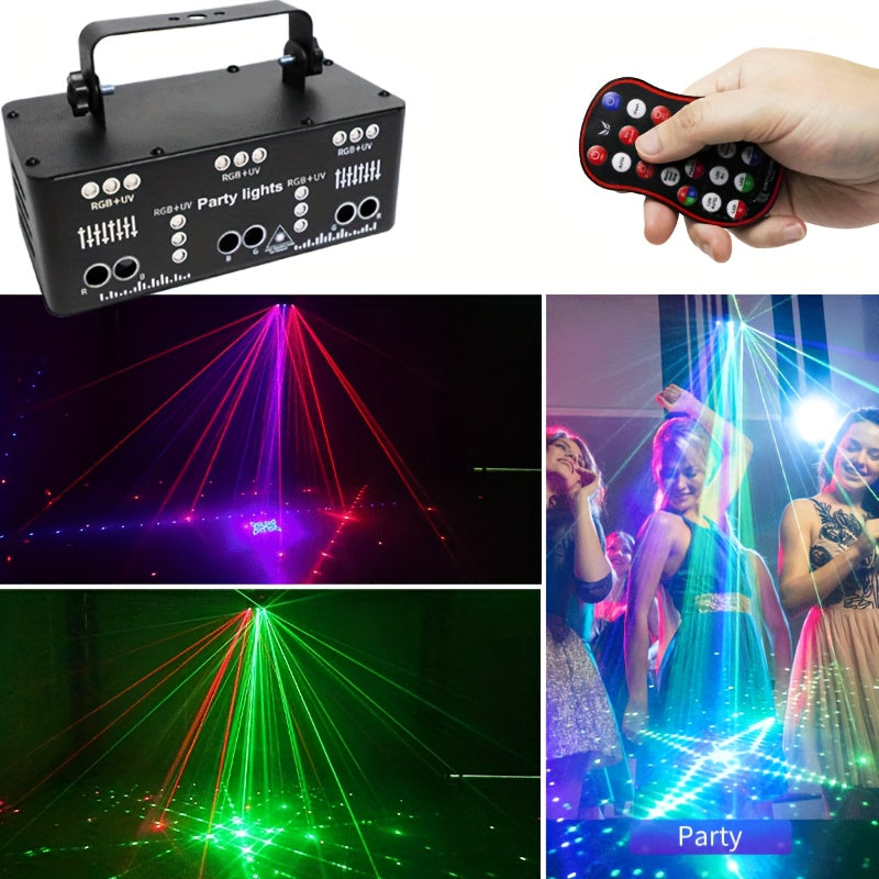 1pc 21 Lens Sound Activity DJ Party Lights, LED Stage Lights With Remote Control, DMX512 Professional DJ Lights UV Black Light RGB Ambient Light Disco Projector Lamp Beam Lights Indoor Decorative Light Ceiling Table Lamp Rave