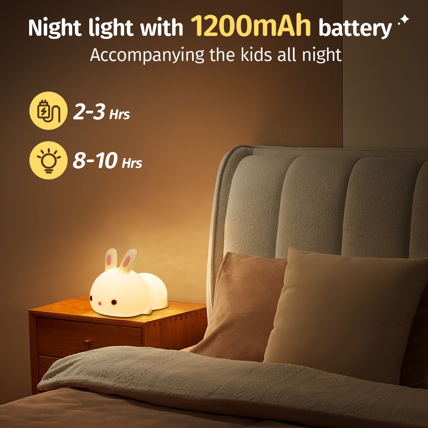 1800mAh Rechargeable Cute Bunny Night Light - Vibrant 16 Colors, Remote Control, 10-Level Dimmable, Timer Function, Silicone Material - Perfect for Bedrooms, Nurseries, Hotel Stays, and as a 100% Safe Gift