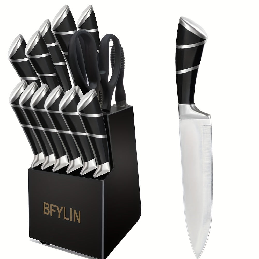 15-Piece Premium Stainless Steel Knife Set - Expertly Crafted, High Carbon, Rust-Resistant Blades with Balanced Handles - Complete Kitchen Collection Including Chefs Knife & Steak Knives in an Attractive Storage Block - Perfe