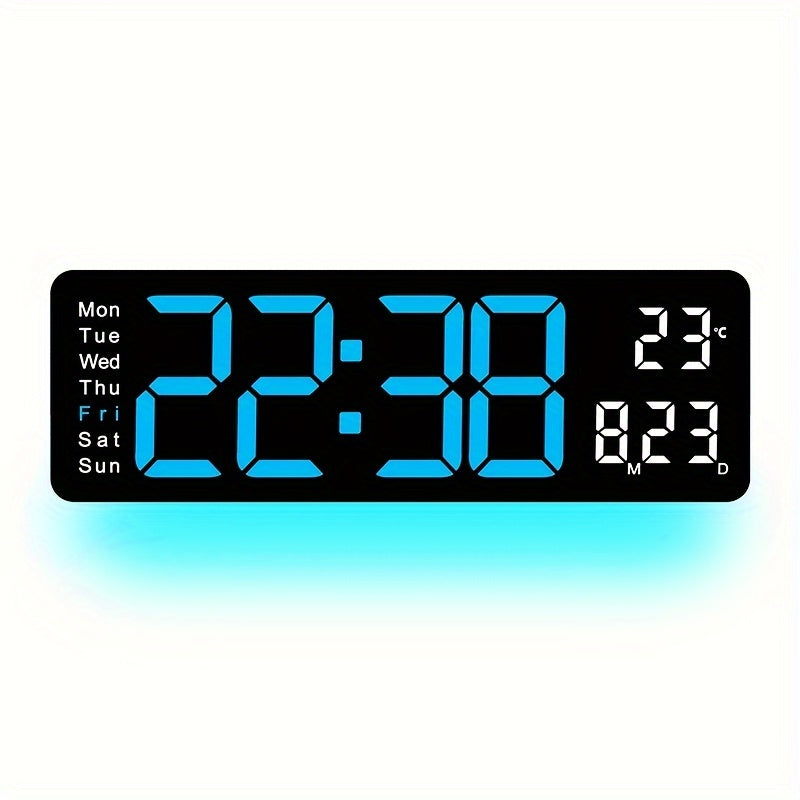 1pc 16-Inch Remote Control Digital Wall Clock, Temperature Date Display With Mood Light, Dual Alarm, Countdown, 10-Level Brightness Adjustment, 12/24H Format, Plastic Material, USB Powered (2 * AAA Battery For Memory Function