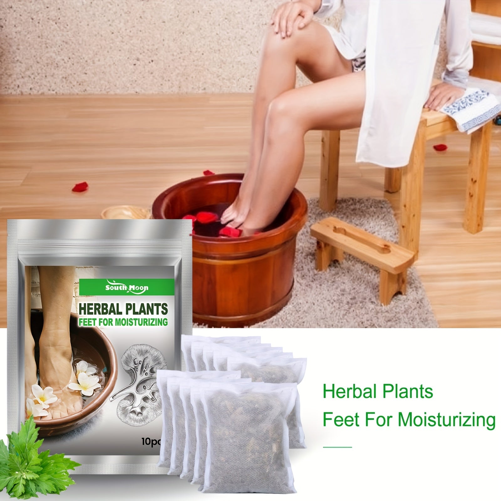10pcs South Mogre Herbal Foot Soak Bags - Ginger & Cinnamon for Moisturizing, Relaxing Spa Experience - Natural, Hypoallergenic Ingredients in Portable Pouches for Easy Travel, Travel Spa Kit|Botanical Spa Product|Portable Pa