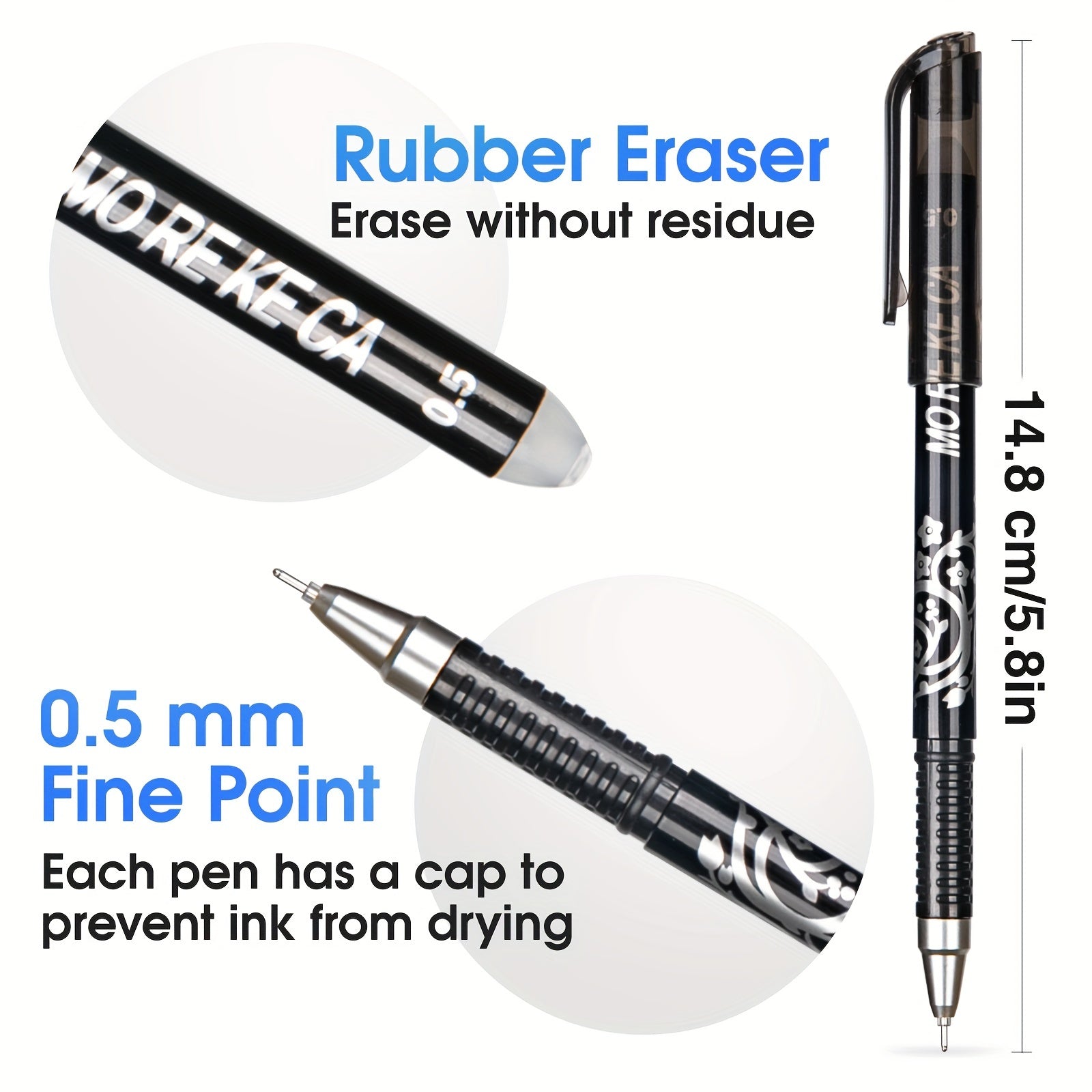 12PCS Erasable Gel Pens Set - Smooth Writing, Quick-Dry Ink, 0.5mm Fine Tip, Rubber Grip, and 20 Refills for School, Office, and Art Supplies - Dark Grey