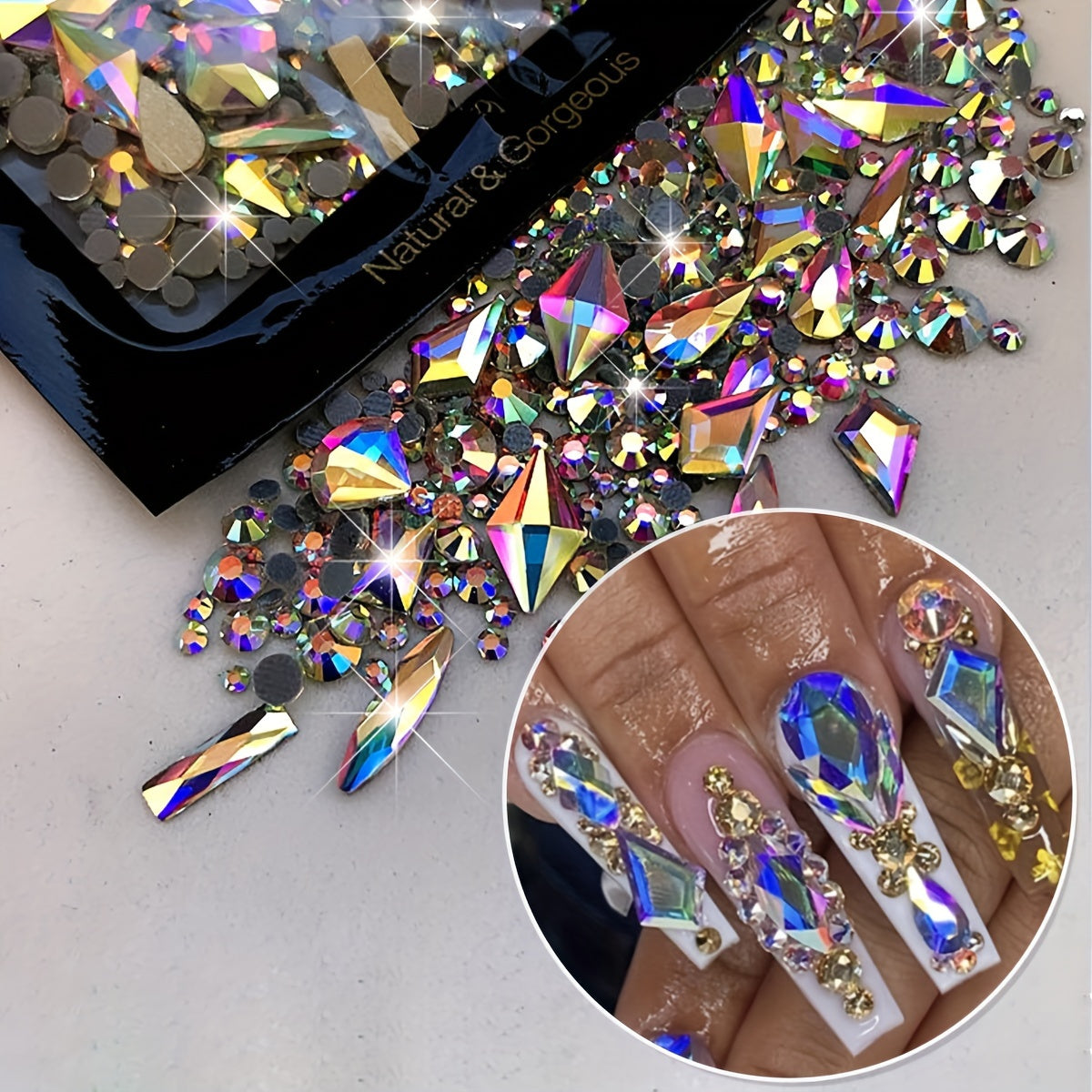 150pcs Flatback Round Rhinestone Plus 20pcs Flatback Odd Shaped Large Cubic Zirconia Black Blue Moon Nail Rhinestones