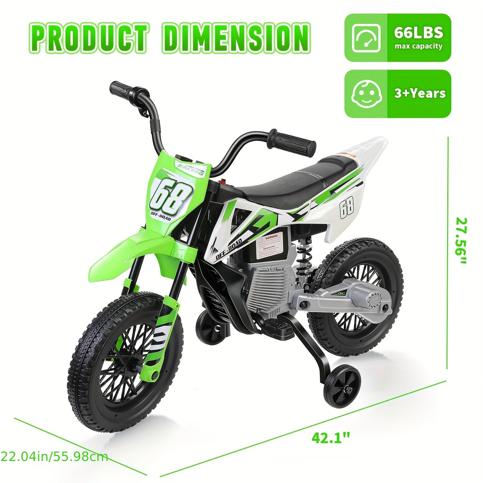 12V Electric Dirt Bike, Kids Electric Motorcycle With 30W*2 Motor, Training Wheels, Spring Suspension, Battery-Powered Ride On Toy Car For Toddler Boys And Girls Ride On Car