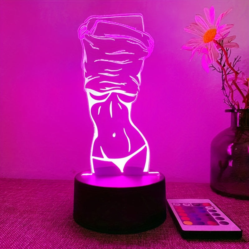 1pc 16-Color Artistic Decor Night Light, 3D Illusion USB Bedside Lamp with Touch Button, Black Base, Plastic Material, Remote Control for Bedroom Decor