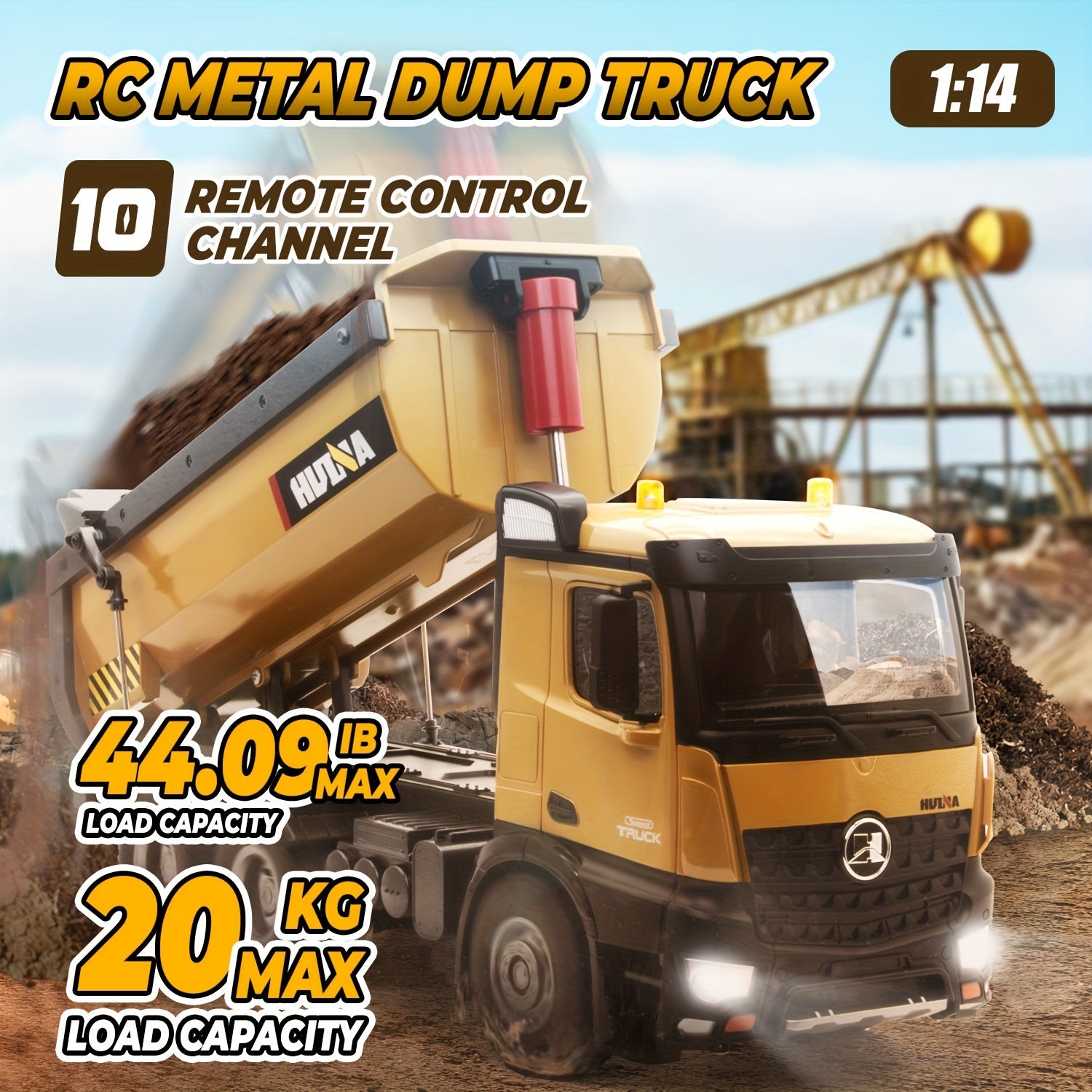 1:14 Scale Ten-channel Large Alloy RC Loading Truck 2.4GHz RC Engineering Truck Remote Control Truck Load 44.09 lbs Sealed Gift Box Holiday Gift Halloween Christmas Gift