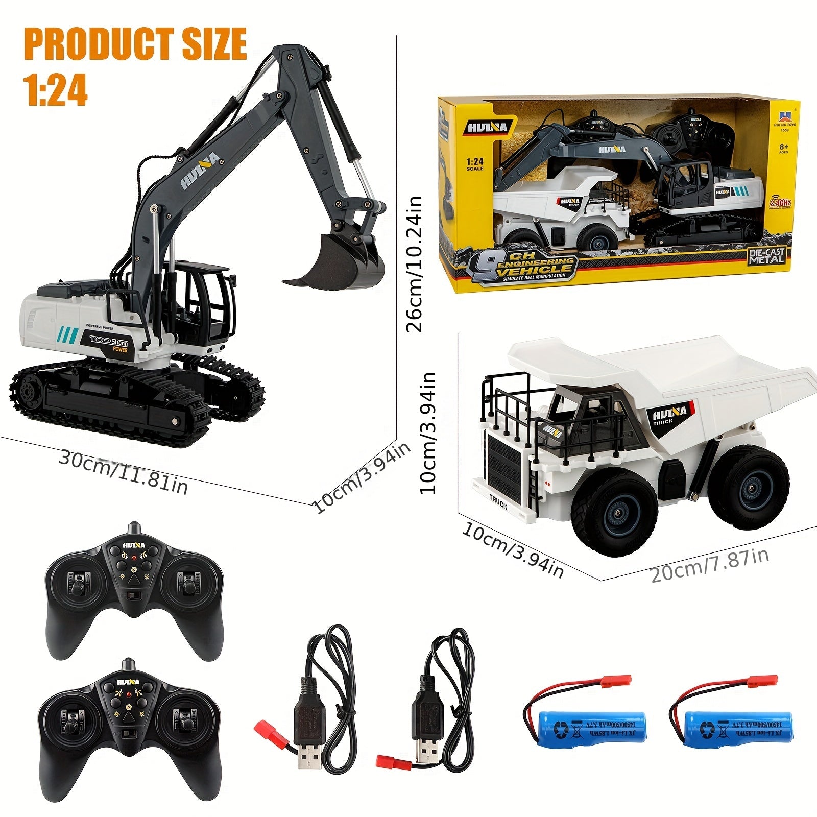 1:24 Nine Channels Remote Control Excavator And Remote Control Dump Truck, Remote Control Engineering Car For Boys, Gift Wrapping, Best Holiday Gift, Christmas And Halloween Gift