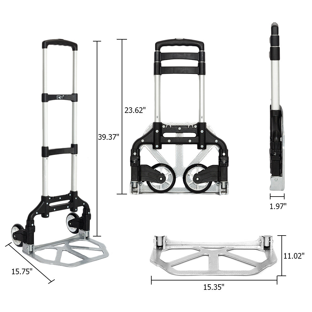 Folding Hand Truck Aluminum Portable Folding Hand Cart 165lbs Capacity Hand Cart and Dolly for Home, Auto, Office, Travel Use