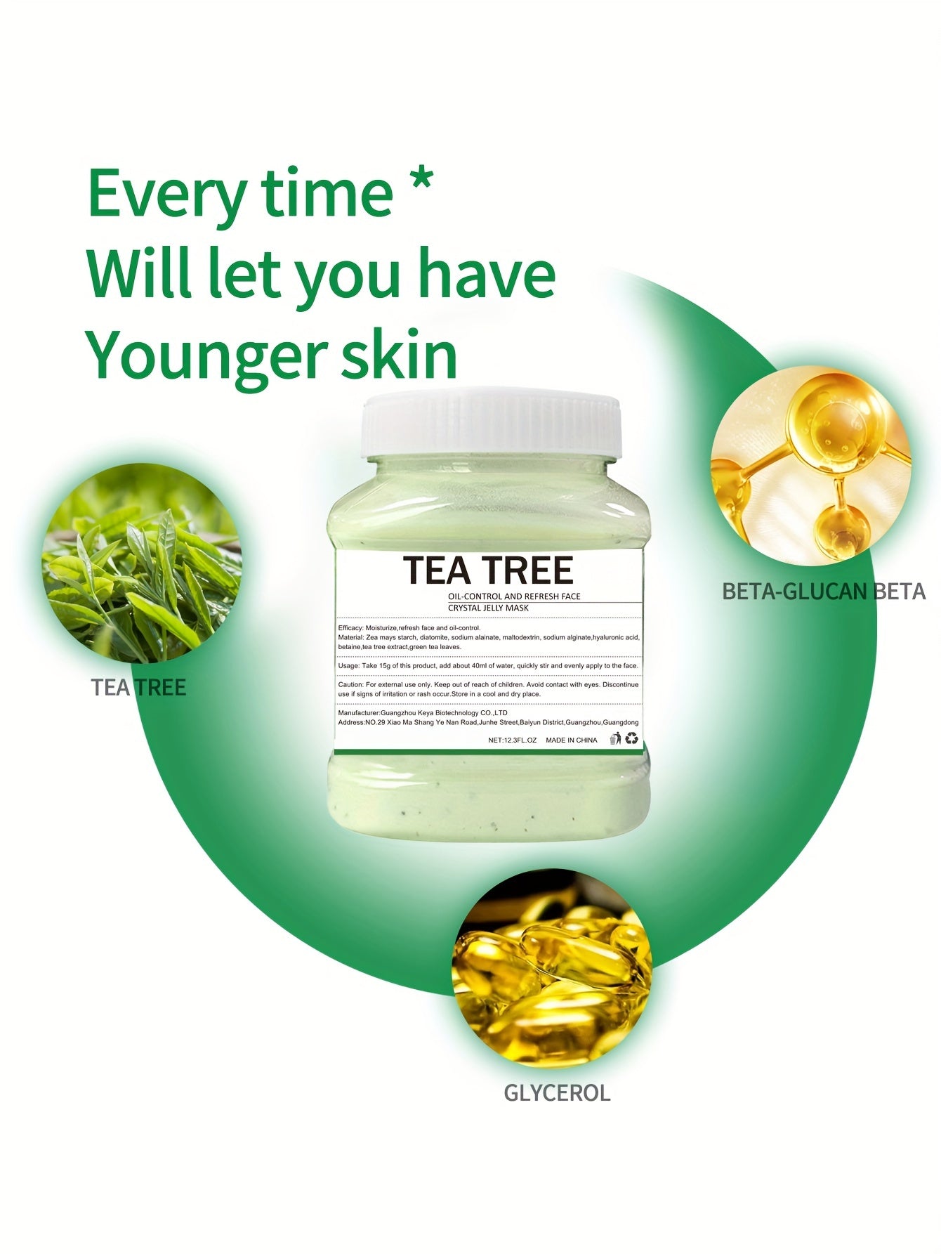 12.3Fl.Oz Tea Tree Gel Hydro Jelly Mask - Hydrating, Moisturizing, Peel-Off Face Mask for Facial Skin Care - Natural, Non-Irritating, Soothing, and Nourishing Mask Powder for Glowing Skin