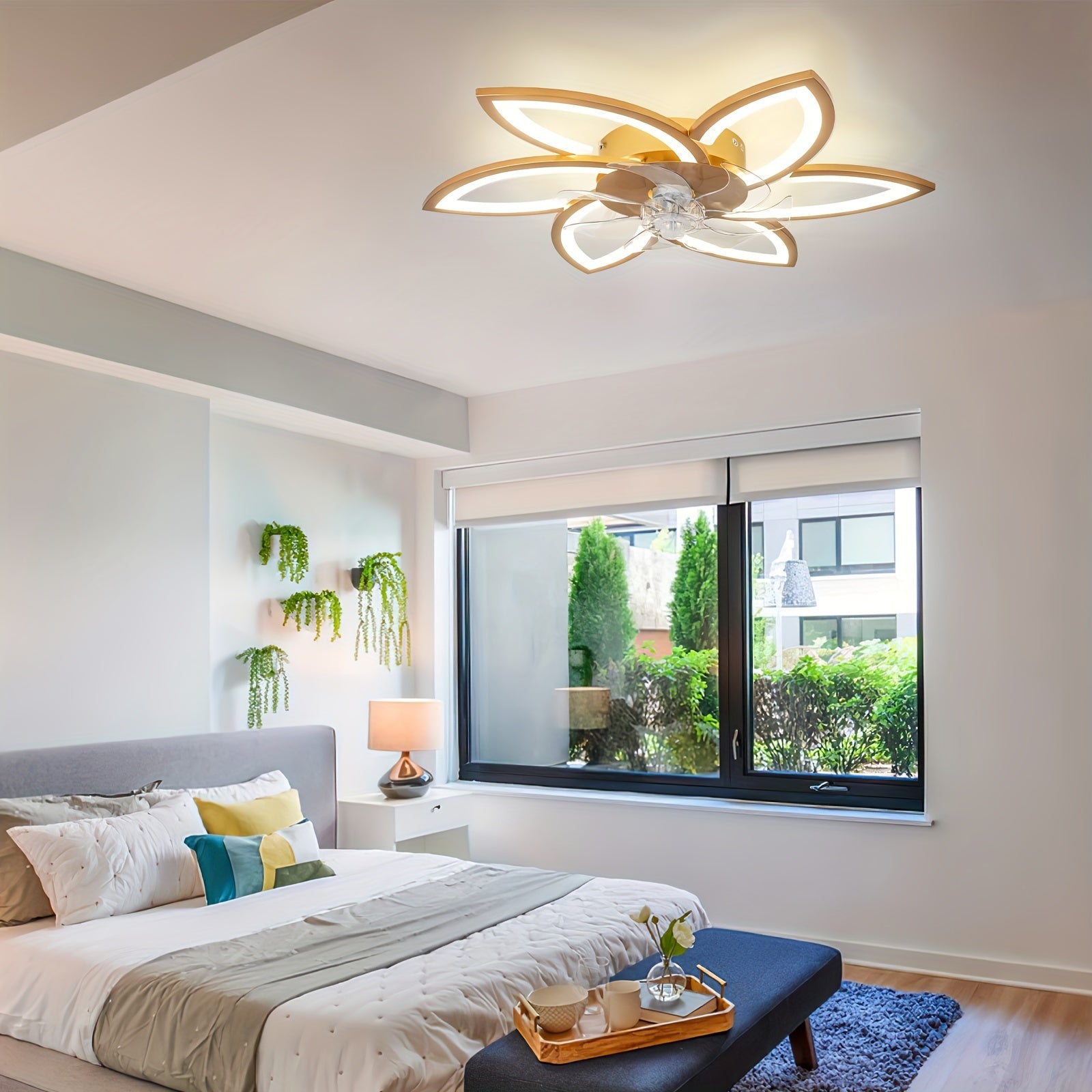 1pc Ceiling Fan With Lights Remote Control, Modern Low Profile Flush Mount Ceiling Fan With Lights, Dimmable Ceiling Fans 3 Color 6 Speed For Bedroom Living Dining Room Kitchen - White, Black, Golden