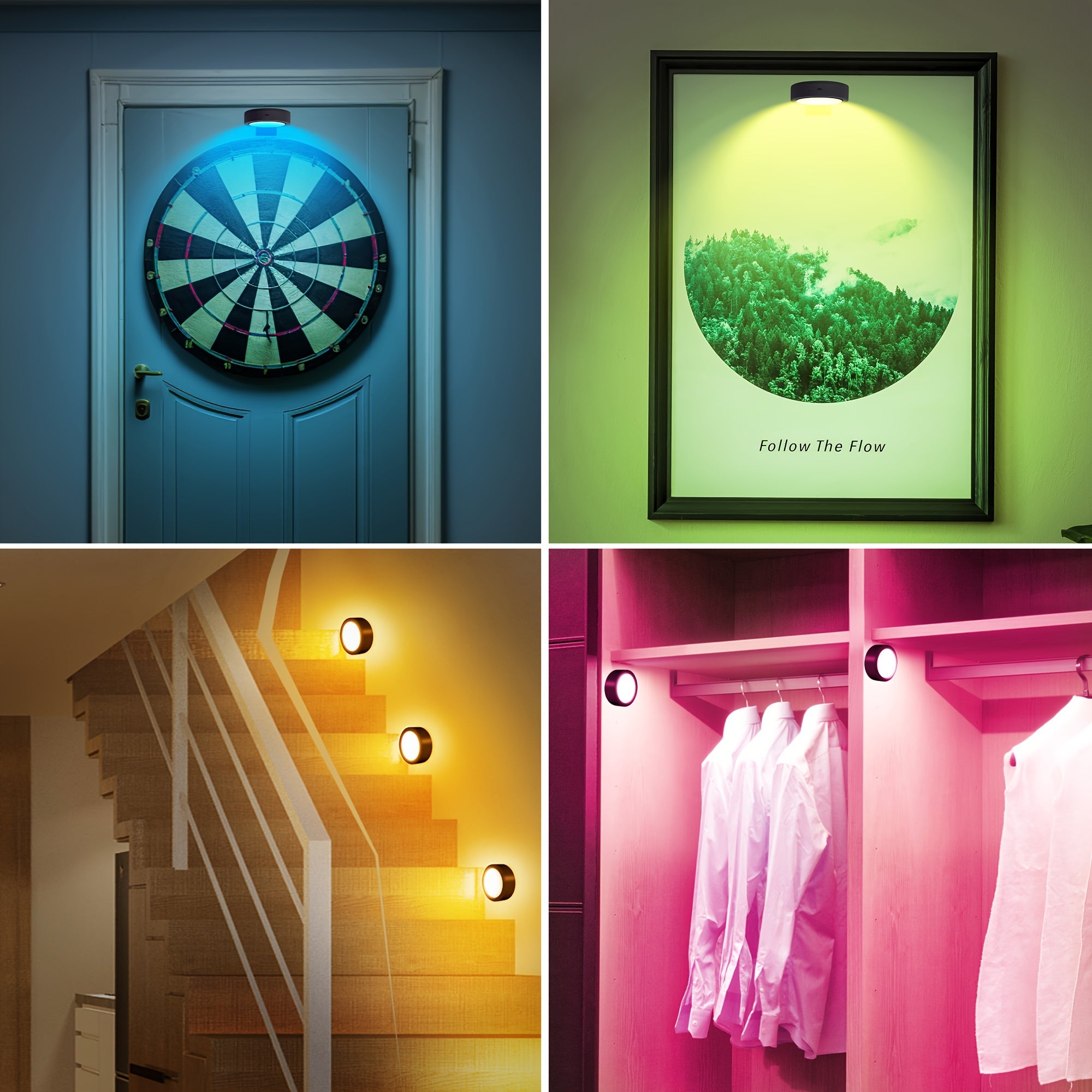 12/6/3pcs Picture Lights For Wall, 13 RGB Color Magnetic Led Art Display Light For Picture Frame, Wireless Battery Operated Painting Light With Remote Control, Party Home Wall Decor Puck Lights, Black-RGB