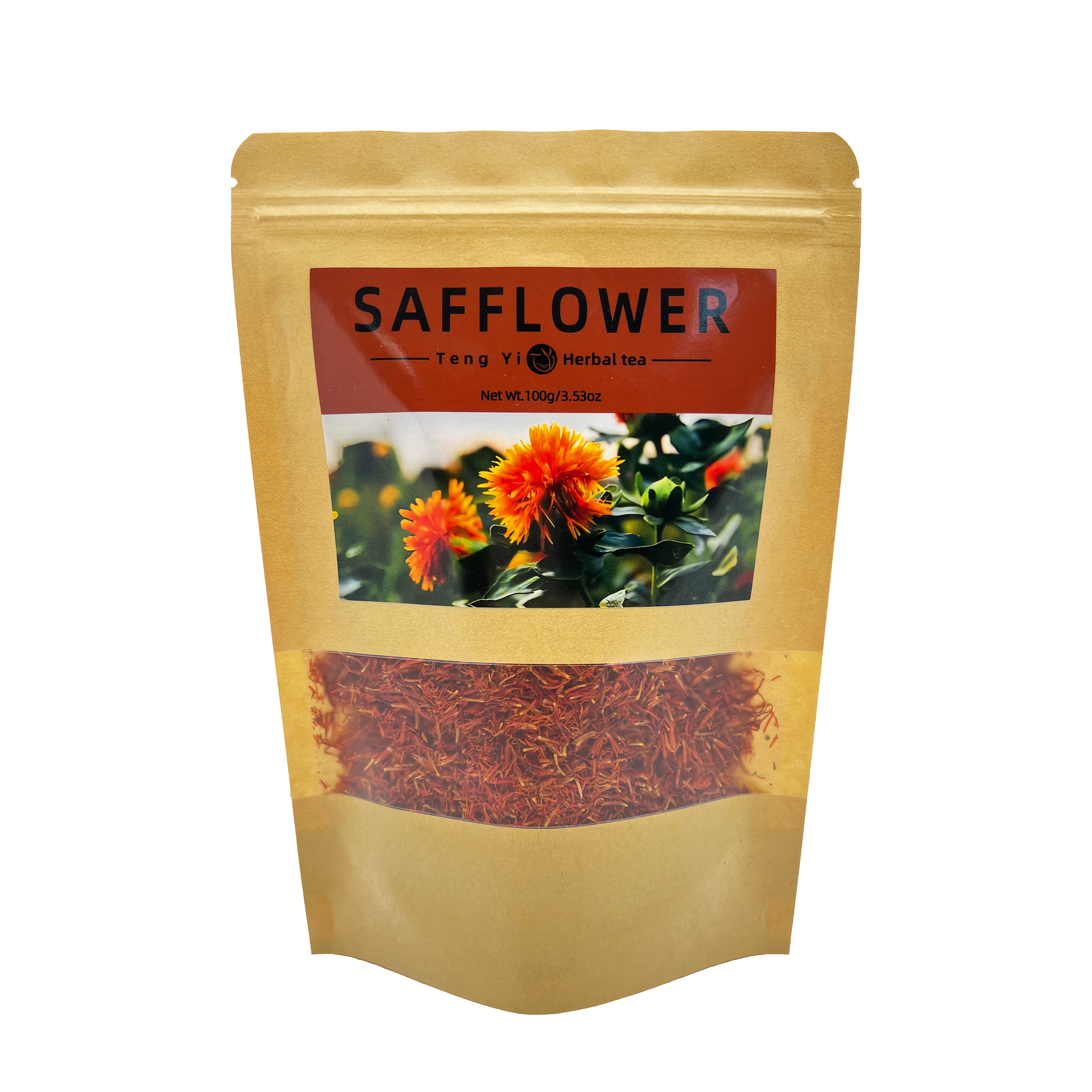 100g High-Quality Dried Safflower Petals Tea - Pure, Unrefined, Allergy-Free, 3.53oz Bag for Health Benefits and Flavor Enhancement, Tea Herbal Supplement | Resealable Tea Bag | Herbal Packaging
