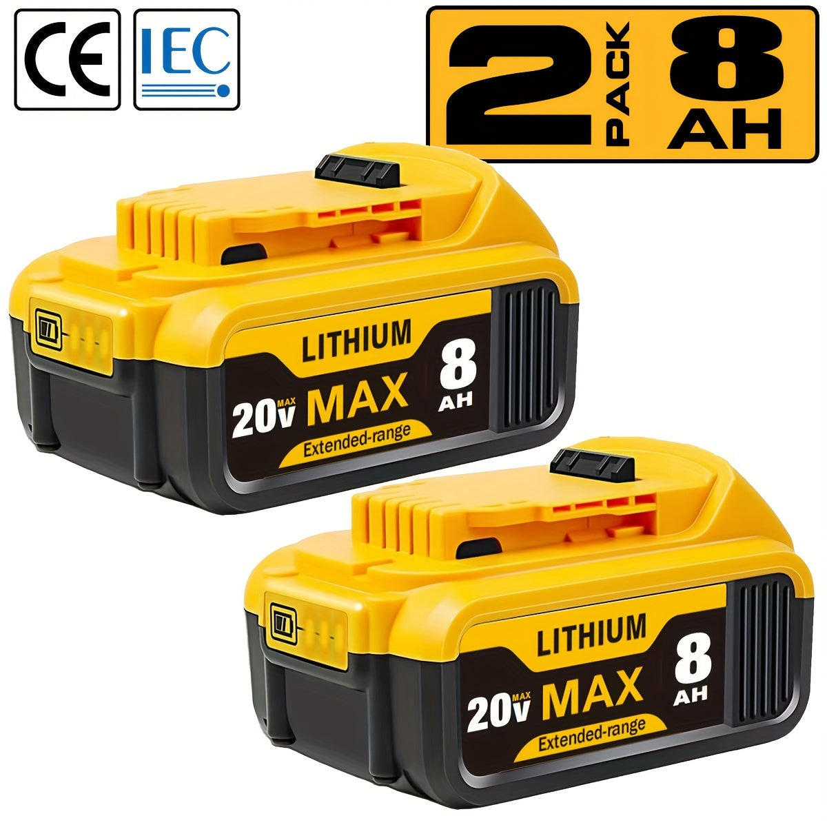 1/2/4PACK 8.0Ah 20V Replacement For Dewalt 20V Max Battery 8000mAh Compatible With Dewalt 20Volt XR Lithium-ion Batteries DCB205 DCB206 DCB207 DCB204 DCB201 DCB200 DCD/DCF/DCG Series Power Tool