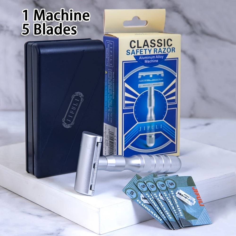 1 Machine + 5 Blades, High Quality Classic Double Edge Safety Razor For Men Shaving&Women Hair Removal Manual Shaver