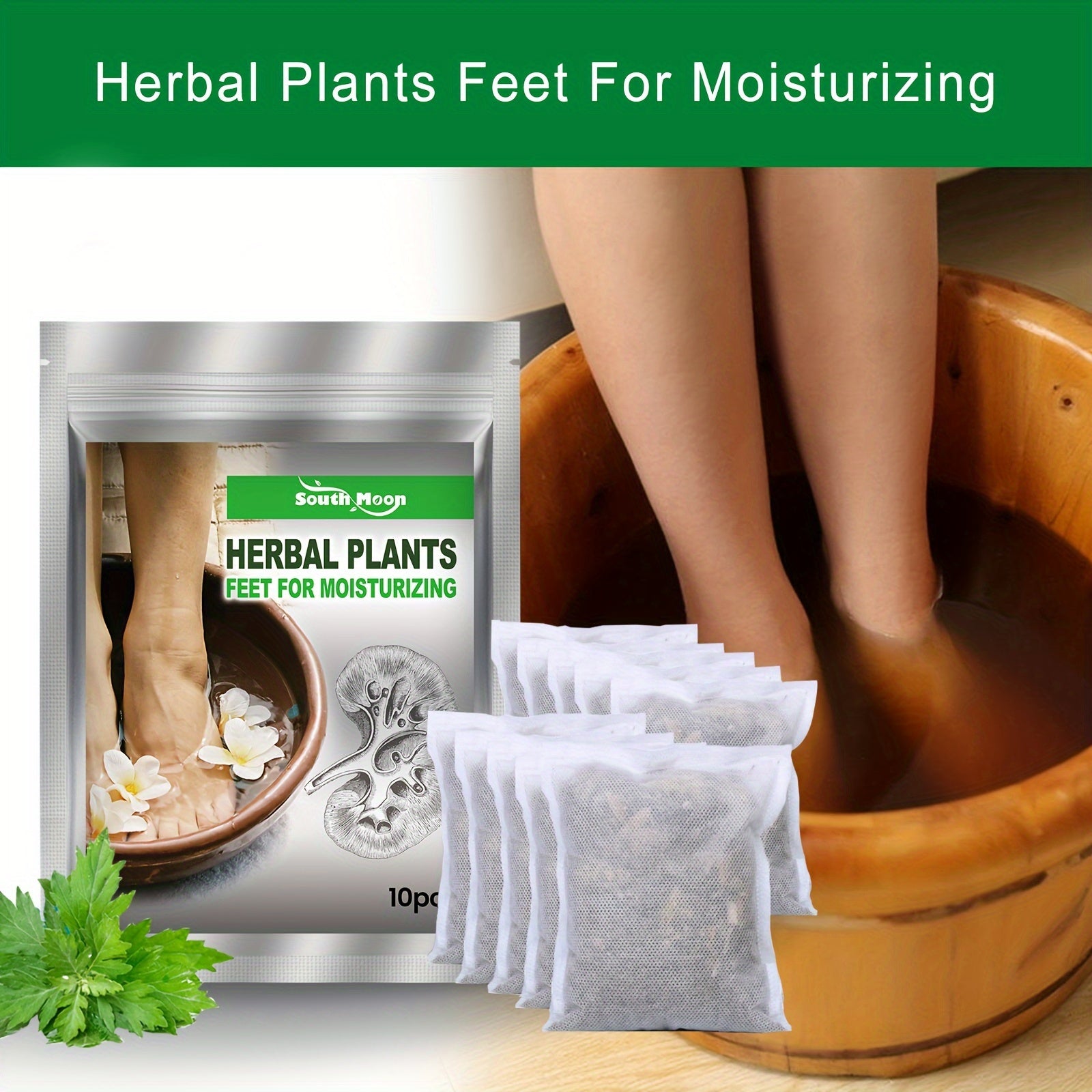 10pcs South Mogre Herbal Foot Soak Bags - Ginger & Cinnamon for Moisturizing, Relaxing Spa Experience - Natural, Hypoallergenic Ingredients in Portable Pouches for Easy Travel, Travel Spa Kit|Botanical Spa Product|Portable Pa