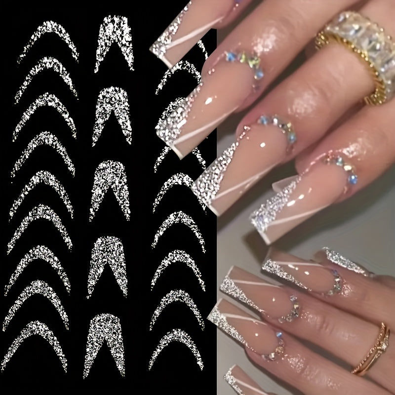 1pc 3D Nail Sticker with Stripes and Lines Charm Reminder Transfer Nail Art Decoration Silvery Reflective Glitter Sticker