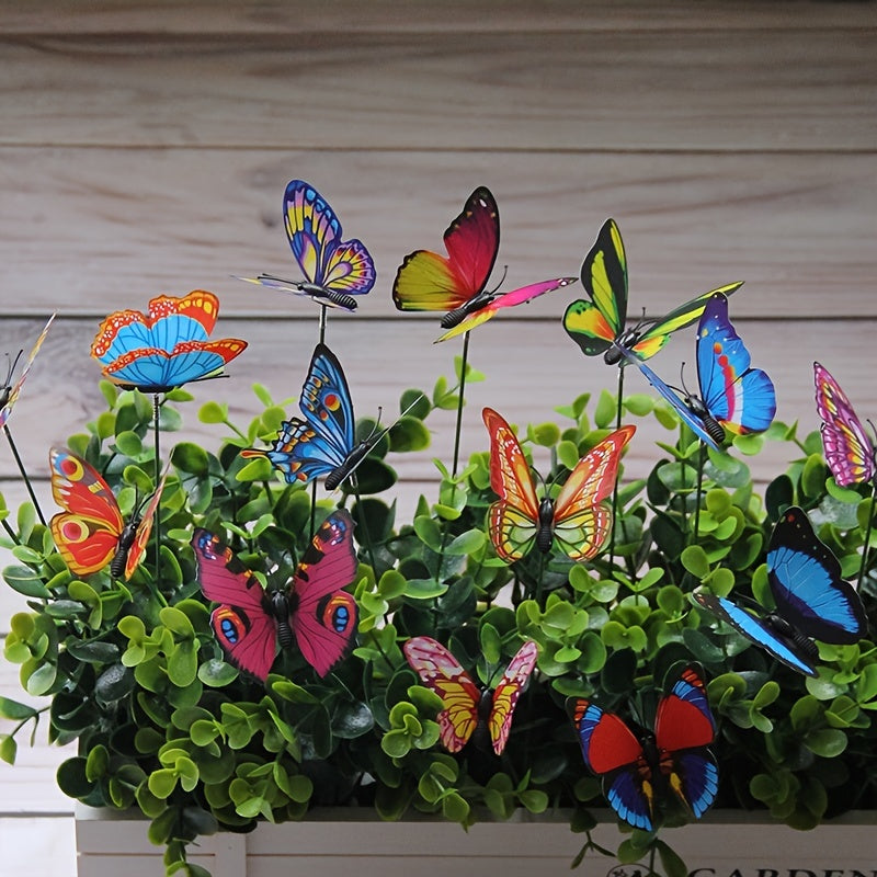 10pcs Vibrant 3D Colorful Butterfly Stakes - Whimsical Garden & Patio Decorations with Random Pattern - Add a Touch of Elegance to Your Outdoor Space