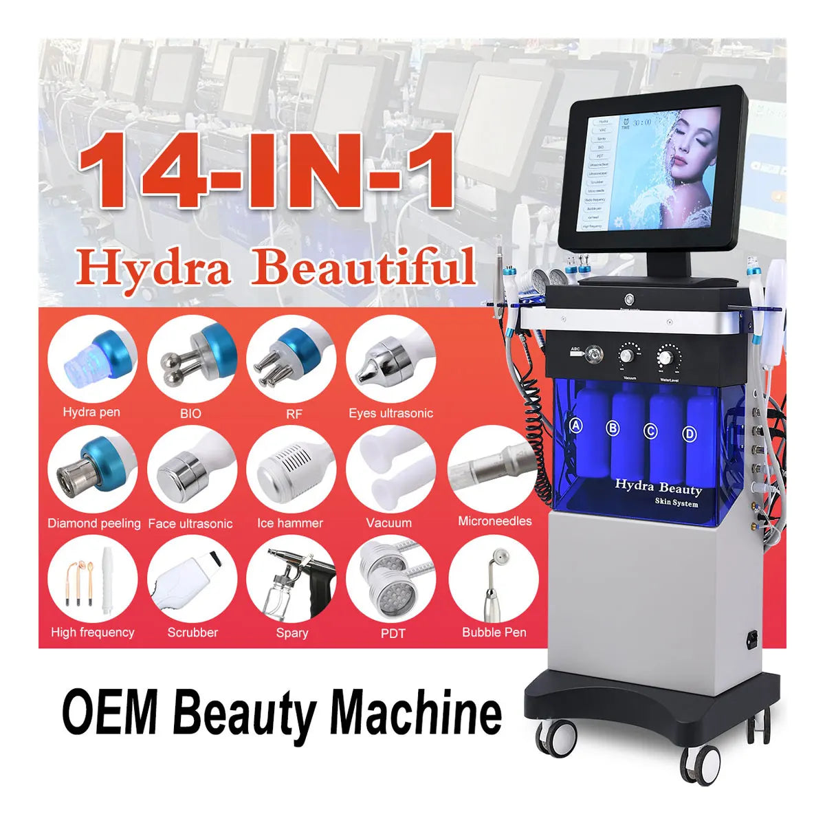 14 in 1 Oxygen Jet Beauty Care Hydra Dermabrasion Hydrofaci Multifunction Aqua Facial Cleaning Hydro Microdermabrasion Machine