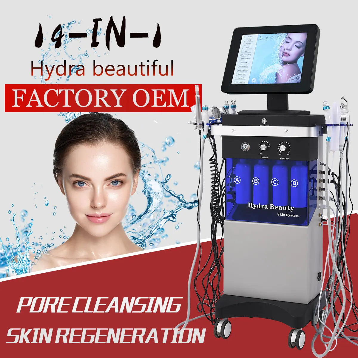 14 in 1 Multifunction Skin Care Rejuvenation Hydro Oxygen Rf Bio-Lifting Jet Peel Facial Bubble Microdermabrasion Machine