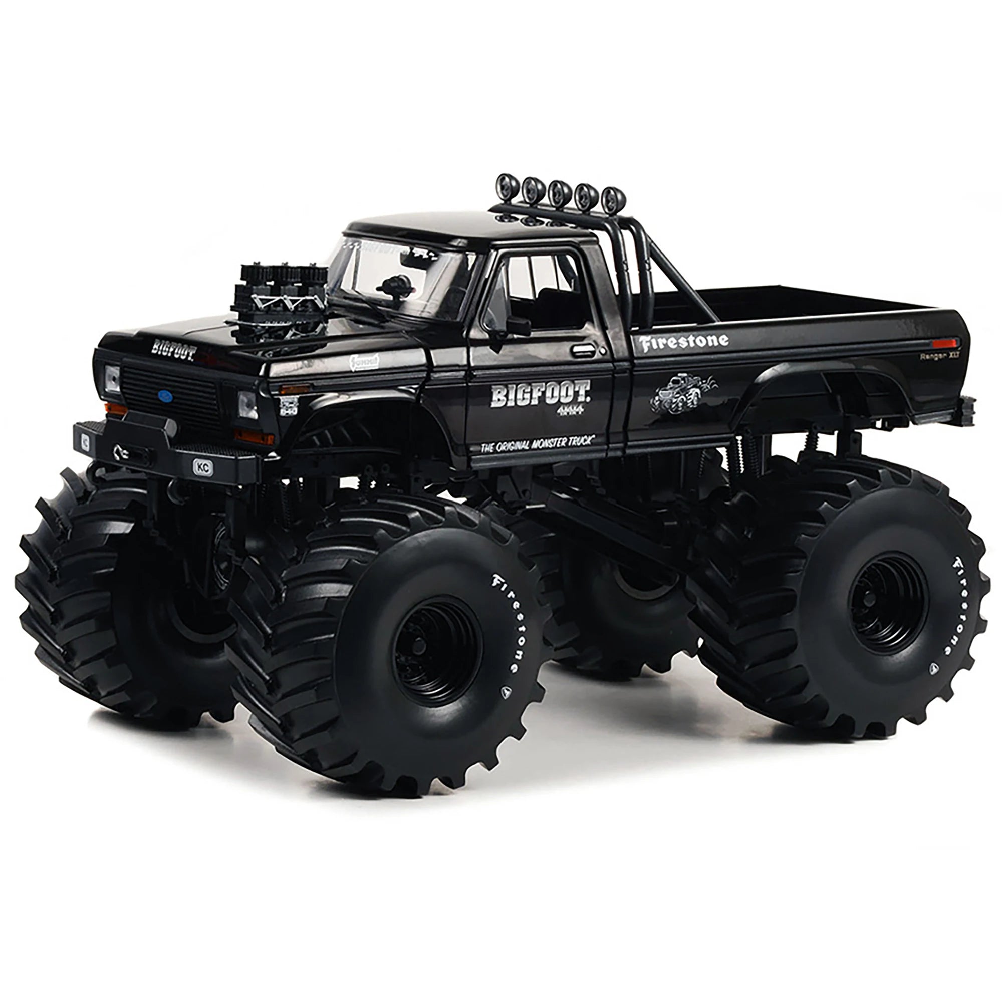 1974 Ford F-250 DCD Monster Truck 66-Inch Tires Black Bandit Edition 1/18 Diecast RC Parts Accs 'Bigfoot #1' 'Kings Crunch'