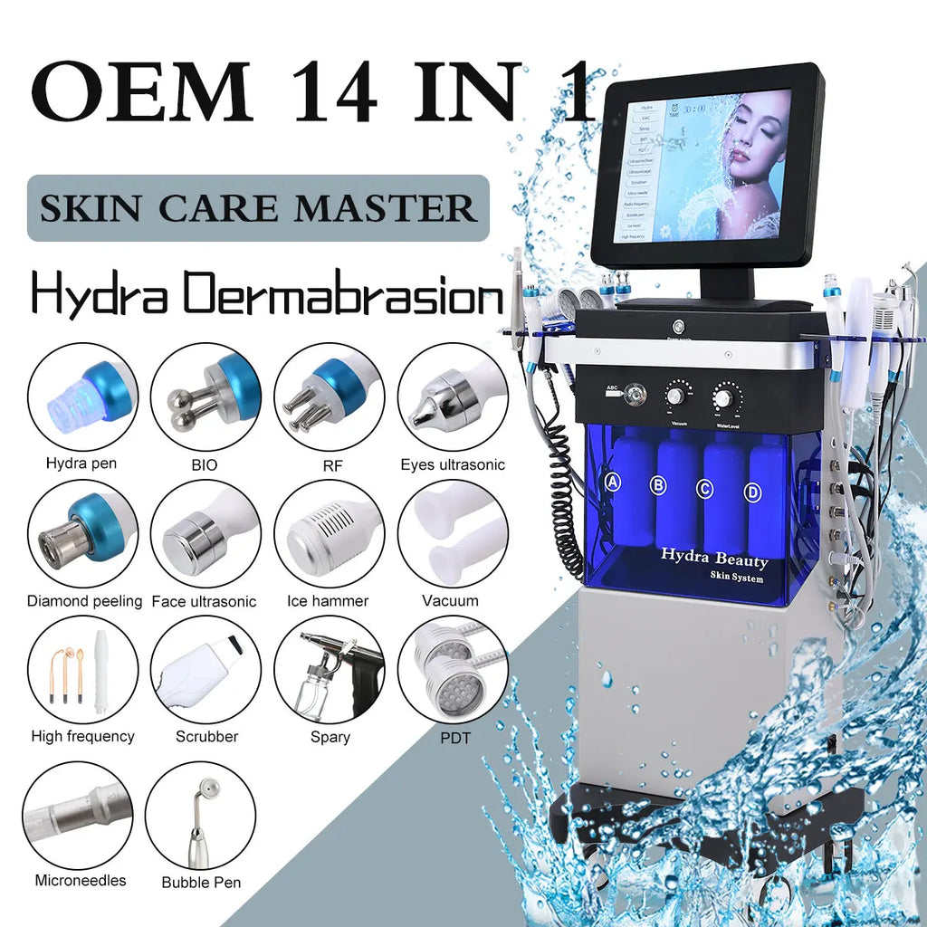 14 in 1 Oxygen Jet Beauty Care Hydra Dermabrasion Hydrofaci Multifunction Aqua Facial Cleaning Hydro Microdermabrasion Machine