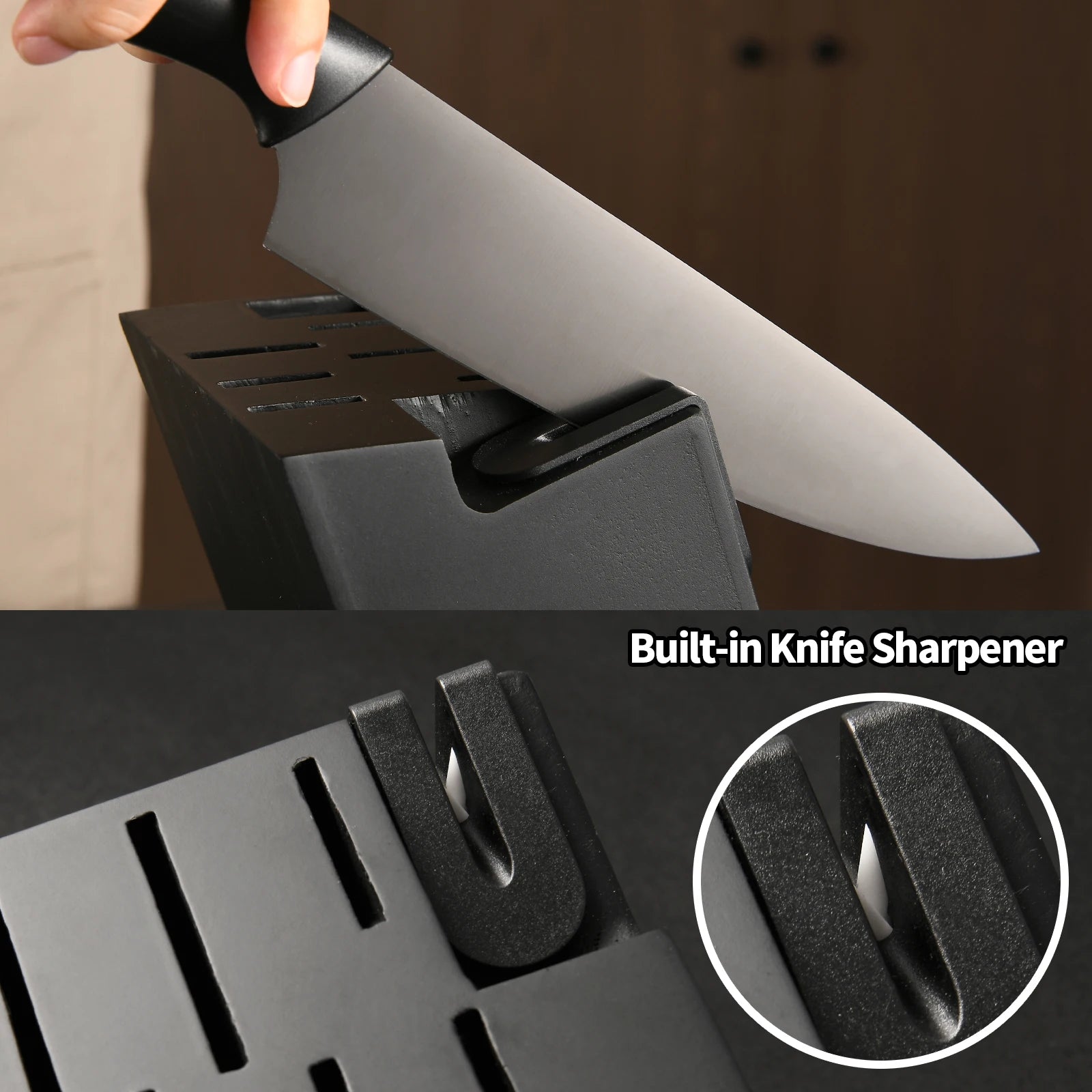 15-Piece High Carbon Stainless Steel Knife Set Imported Germany Beveled Mercerized Blade Black Titanium Knives Non-Slip