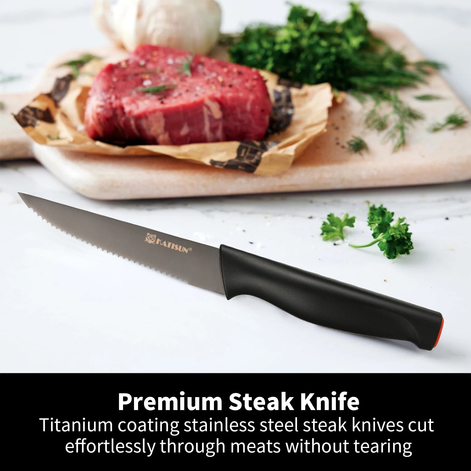 15-Piece High Carbon Stainless Steel Knife Set Imported Germany Beveled Mercerized Blade Black Titanium Knives Non-Slip
