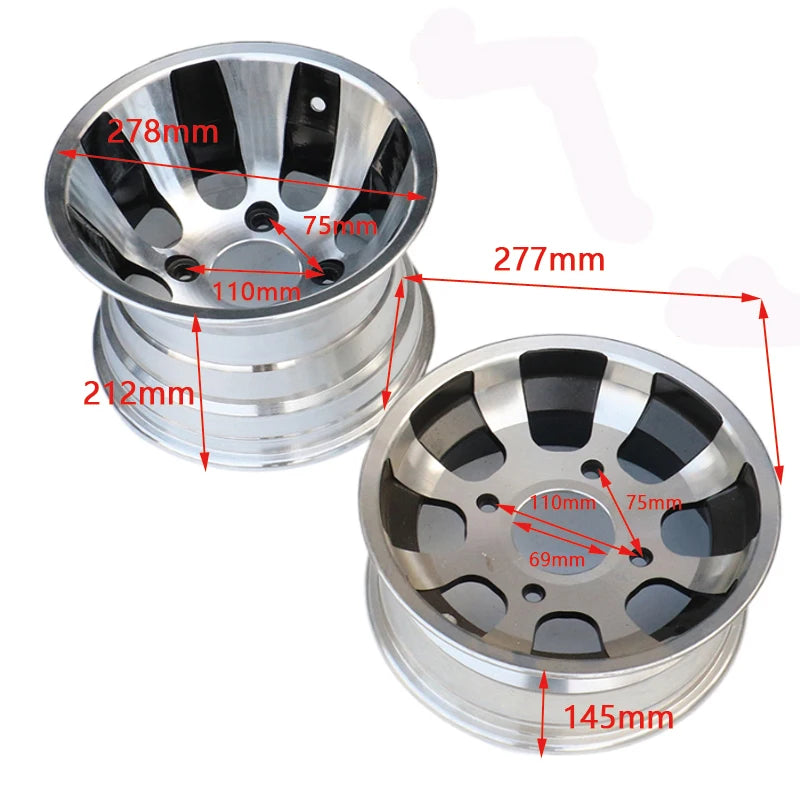 10-inch Aluminum Alloy Front and Rear Wheels for Four-wheel Vehicles, ATV, Go-karts,  Tires22/20X10-10 23/21X7-10