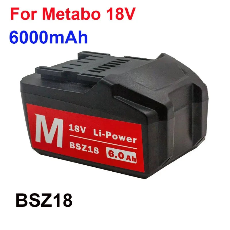 18V 6.0Ah Battery for Metabo Cordless Power Tool Drill Drivers Wrench Hammers for Metabo 18V Battery 6000mAh BSZ18 625591000