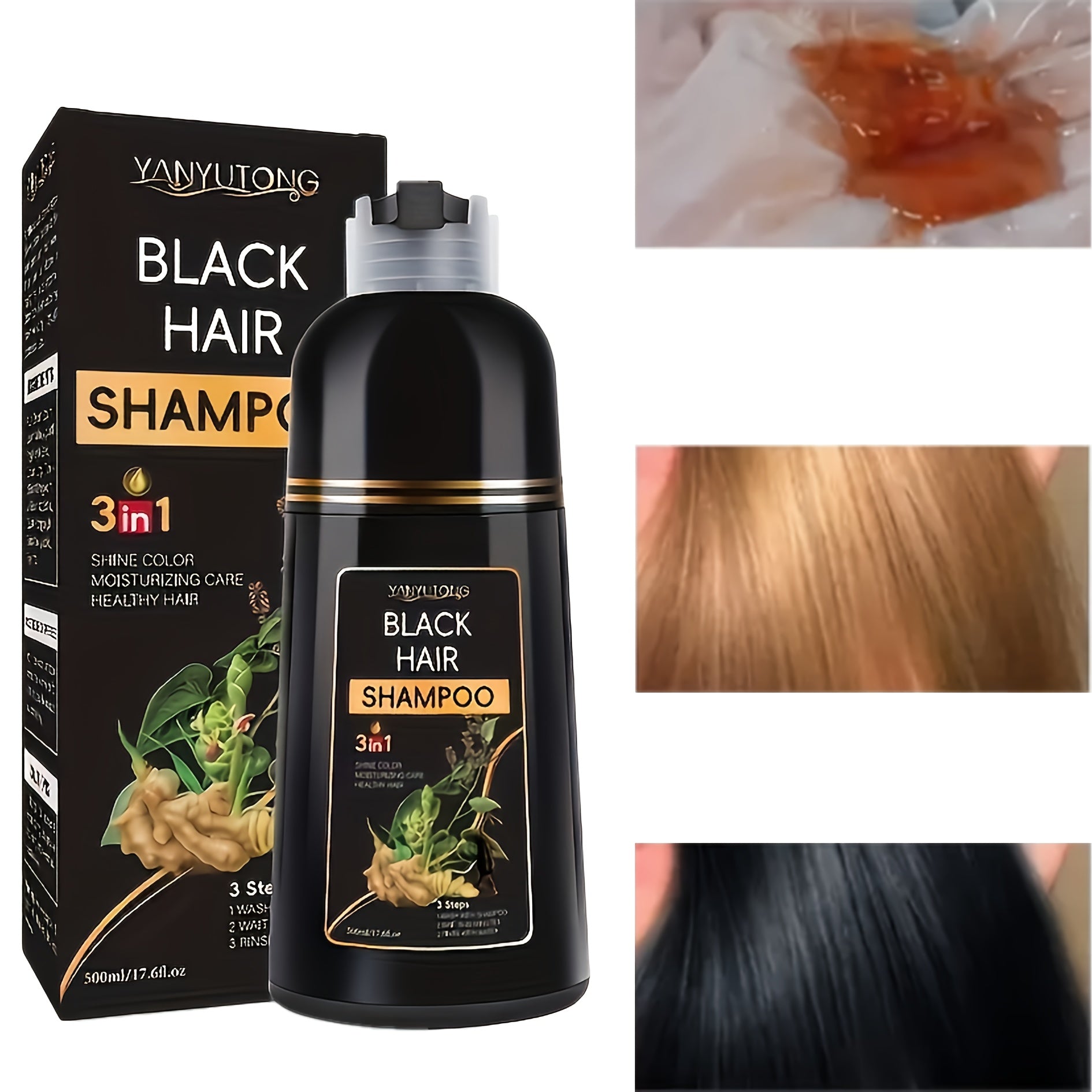 16.91oz 3-in-1 Black Hair Dye Shampoo, Covering White Hair, Herbal Hair Dye Shampoo - Natural And Healthy Plant Ingredients, Quickly Complete Hair Dyeing, Moisturize And Care For Hair, Suitable For Both Men And Women, Father'