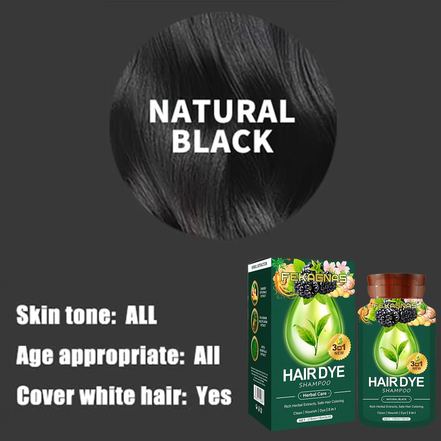 10-Pack Herbal Hair Dye Shampoo, 1.01oz Each - Quick & Natural Plant-Based Color For Men & Women, Easy-To-Use, Long-Lasting