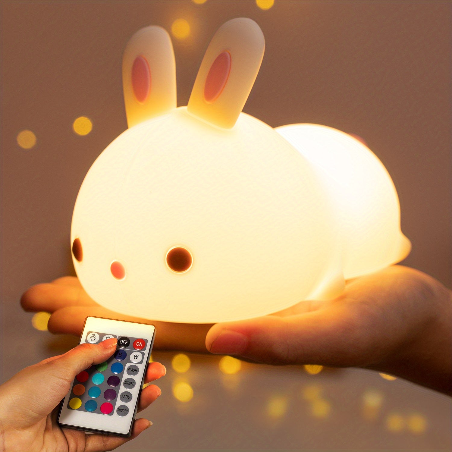 1800mAh Rechargeable Cute Bunny Night Light - Vibrant 16 Colors, Remote Control, 10-Level Dimmable, Timer Function, Silicone Material - Perfect for Bedrooms, Nurseries, Hotel Stays, and as a 100% Safe Gift