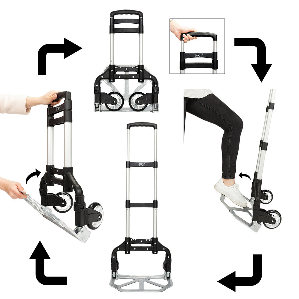 Folding Hand Truck Aluminum Portable Folding Hand Cart 165lbs Capacity Hand Cart and Dolly for Home, Auto, Office, Travel Use