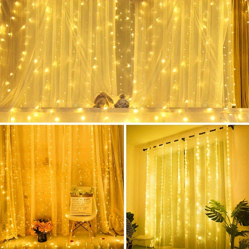 1 Pack, 600-LED Curtain String Lights, USB Powered, 236.22*118.11inch, Remote Control, Christmas Fairy Garland Lamp, For Wedding Party, Indoor Bedroom Decoration