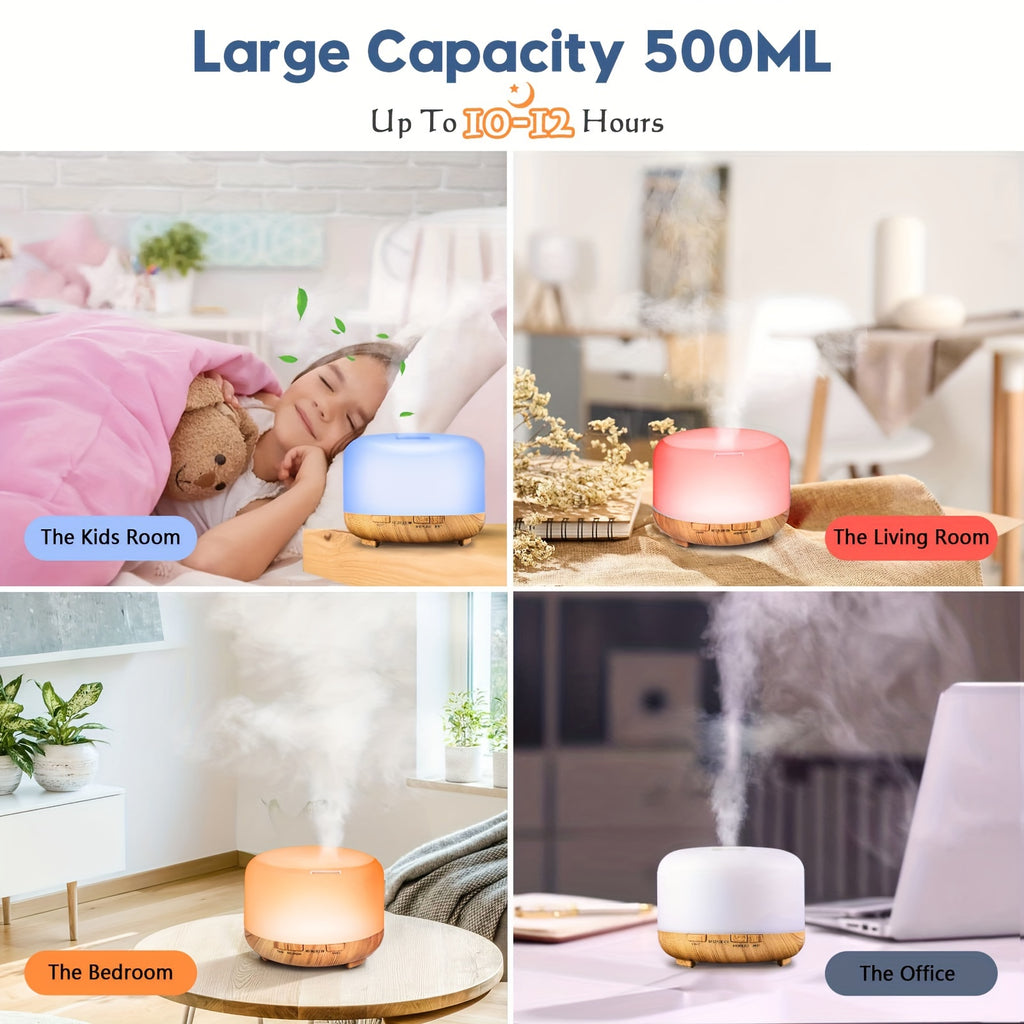 16.91oz Aromatherapy Oil Diffuser, 5V 2A USB Powered Wood Grain Color Essential Oil Aroma Diffuser, Auto Shut Off (When Water Use Out) With Remote Control For Home Office Bedroom