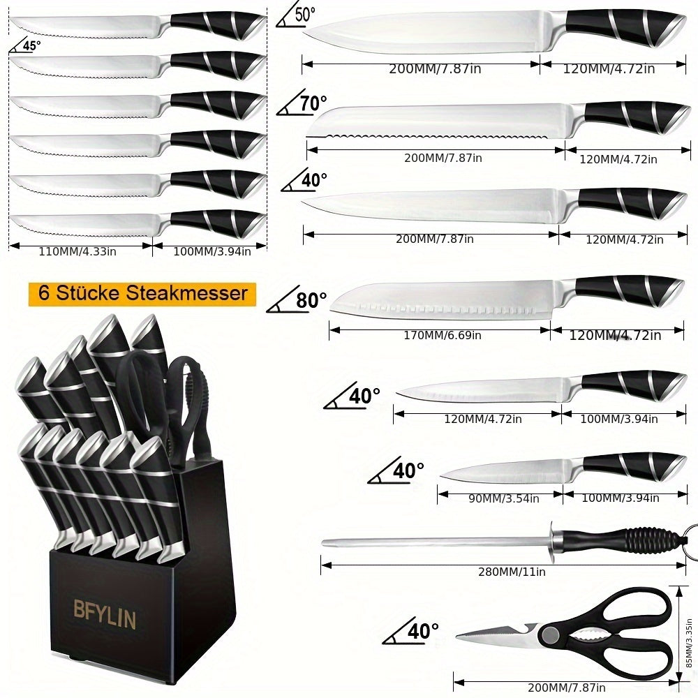 15-Piece Premium Stainless Steel Knife Set - Expertly Crafted, High Carbon, Rust-Resistant Blades with Balanced Handles - Complete Kitchen Collection Including Chefs Knife & Steak Knives in an Attractive Storage Block - Perfe