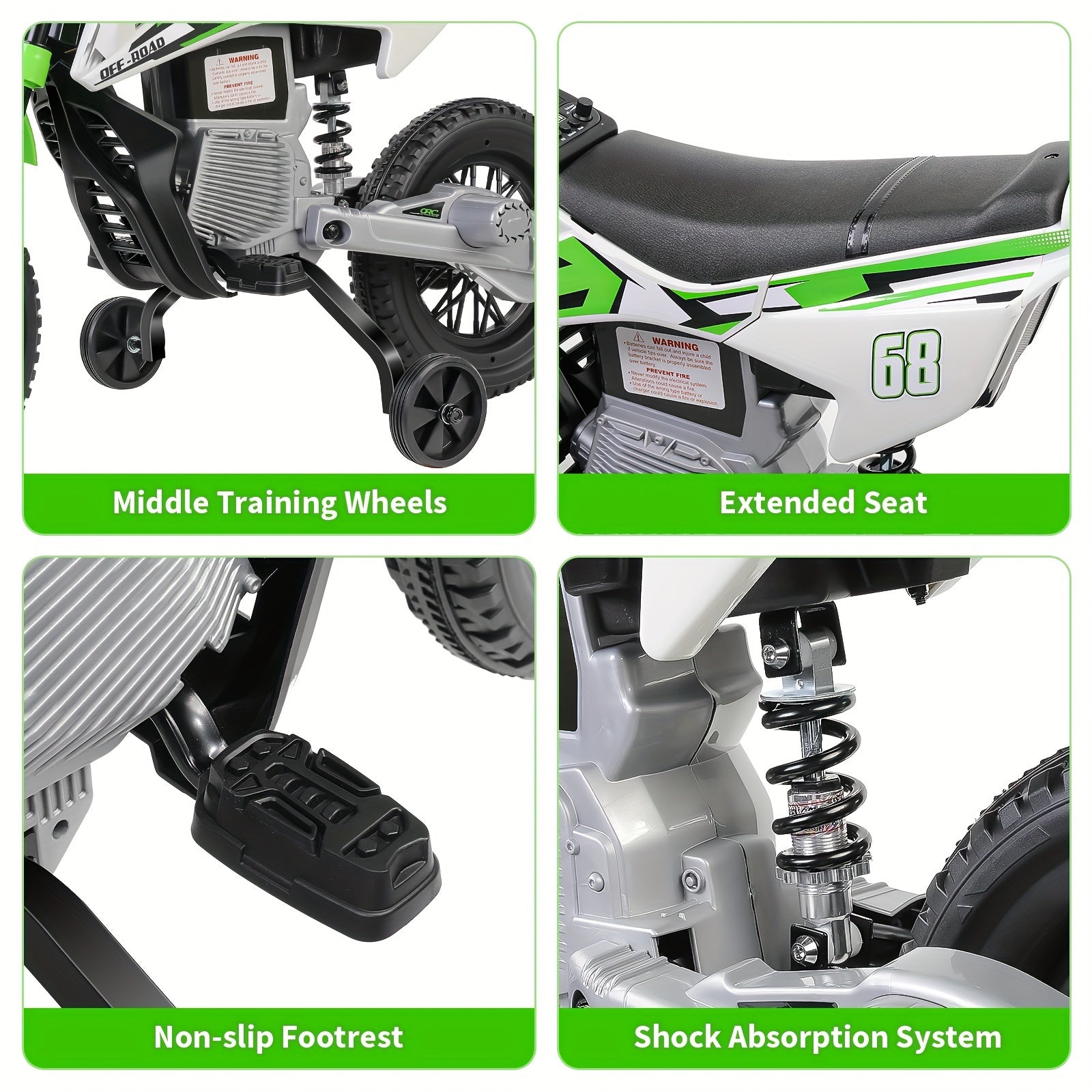 12V Electric Dirt Bike, Kids Electric Motorcycle With 30W*2 Motor, Training Wheels, Spring Suspension, Battery-Powered Ride On Toy Car For Toddler Boys And Girls Ride On Car