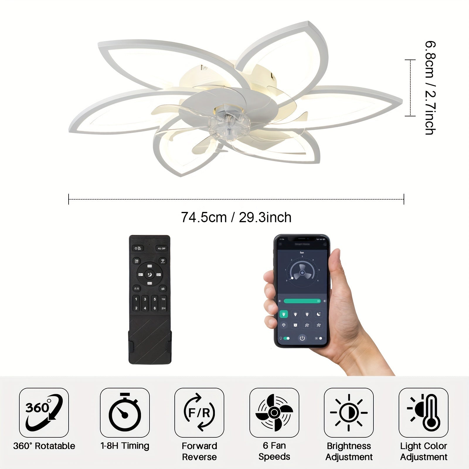 1pc Ceiling Fan With Lights Remote Control, Modern Low Profile Flush Mount Ceiling Fan With Lights, Dimmable Ceiling Fans 3 Color 6 Speed For Bedroom Living Dining Room Kitchen - White, Black, Golden