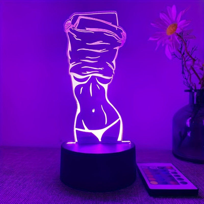 1pc 16-Color Artistic Decor Night Light, 3D Illusion USB Bedside Lamp with Touch Button, Black Base, Plastic Material, Remote Control for Bedroom Decor