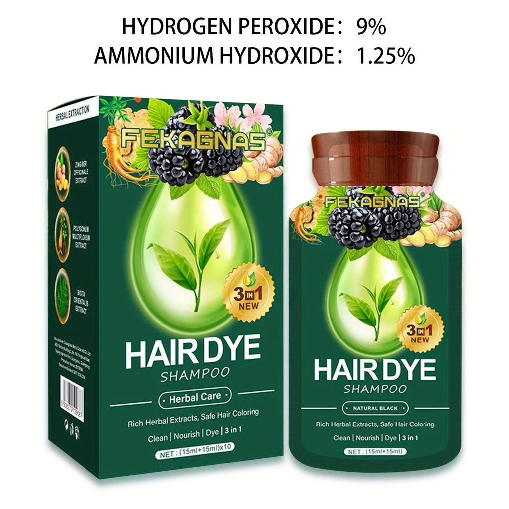 10-Pack Herbal Hair Dye Shampoo, 1.01oz Each - Quick & Natural Plant-Based Color For Men & Women, Easy-To-Use, Long-Lasting