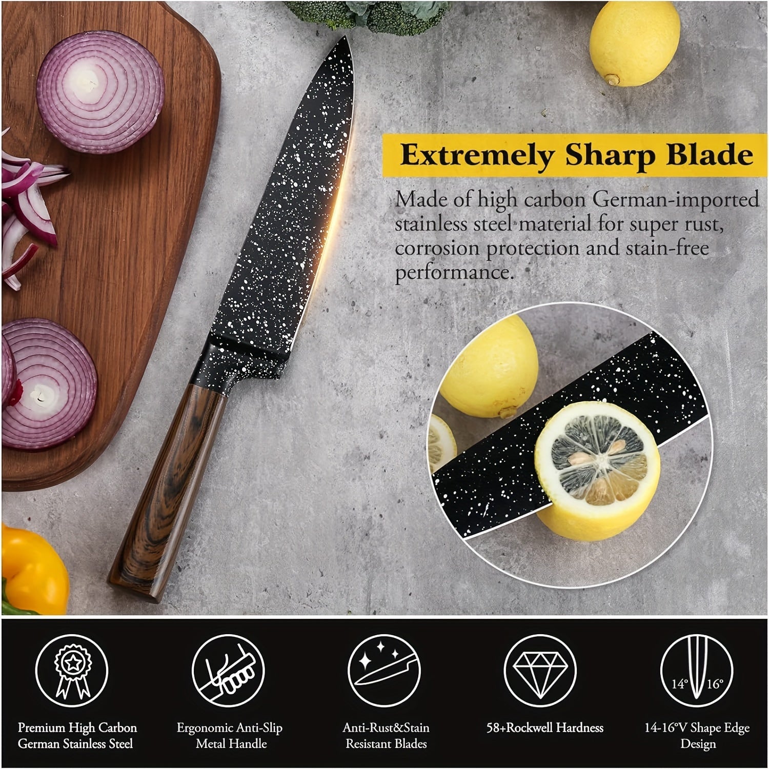 12pcs Professional Chef Knife Set with Steak Knives, High Carbon German Stainless Steel Blades and Japanese Wooden Pattern Handles, Ideal for Kitchen and Restaurant Use, Perfect Christmas Gift