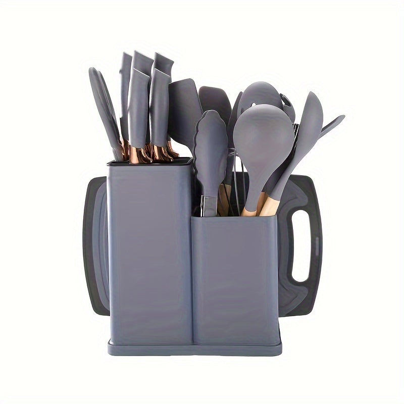 19pcs, Silicone Kitchenware 19-Piece Kitchenware Tools Cooking Spatula With Storage Bucket Knives Combination SetSilicone Kitchenware 19 Piece Kitchenware Tools Cooking Shovel Spoon With Storage Bucket Knife Combination Set