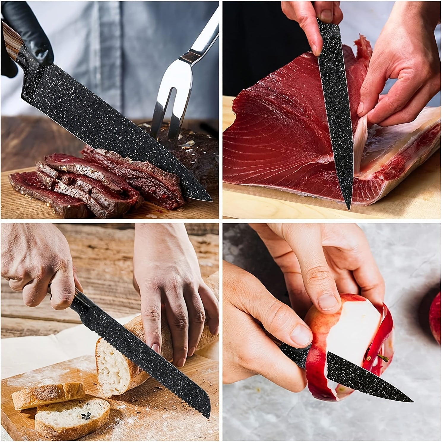 12pcs Professional Chef Knife Set with Steak Knives, High Carbon German Stainless Steel Blades and Japanese Wooden Pattern Handles, Ideal for Kitchen and Restaurant Use, Perfect Christmas Gift