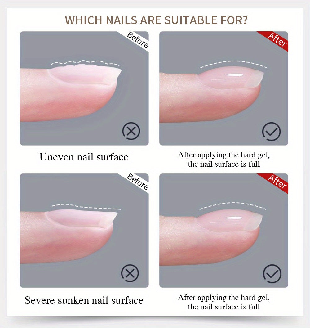0.51oz Self-Leveling Gel Nail Polish, Clear Hard Gel Nail Extension, 3D Modelling, Rhinestone Glue, Soak Off UV Nail Gel Semi-Permanent Varnish