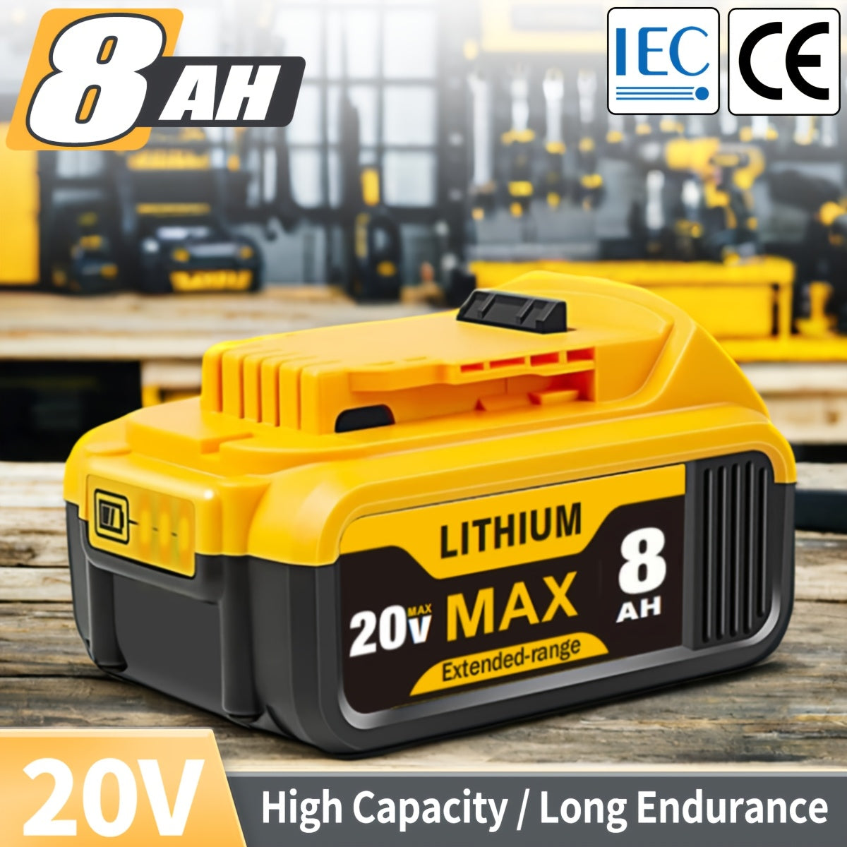 1/2/4PACK 8.0Ah 20v Replacement Li-ion Battery For Dewalt Cordless Power Tool Rechargeable XR Battery Packs Compatible With Dewalt DCB200 DCB204 DCB205 DCB206 DCB201 DCB203 DCB181 DCB180 20V DCB200 DCD DCF DCG Series Power To