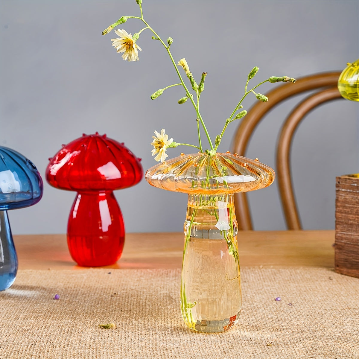 1pc Colorful Glass Mushroom Vase for Indoor Hydroponic Flower Arrangement and Home Decor