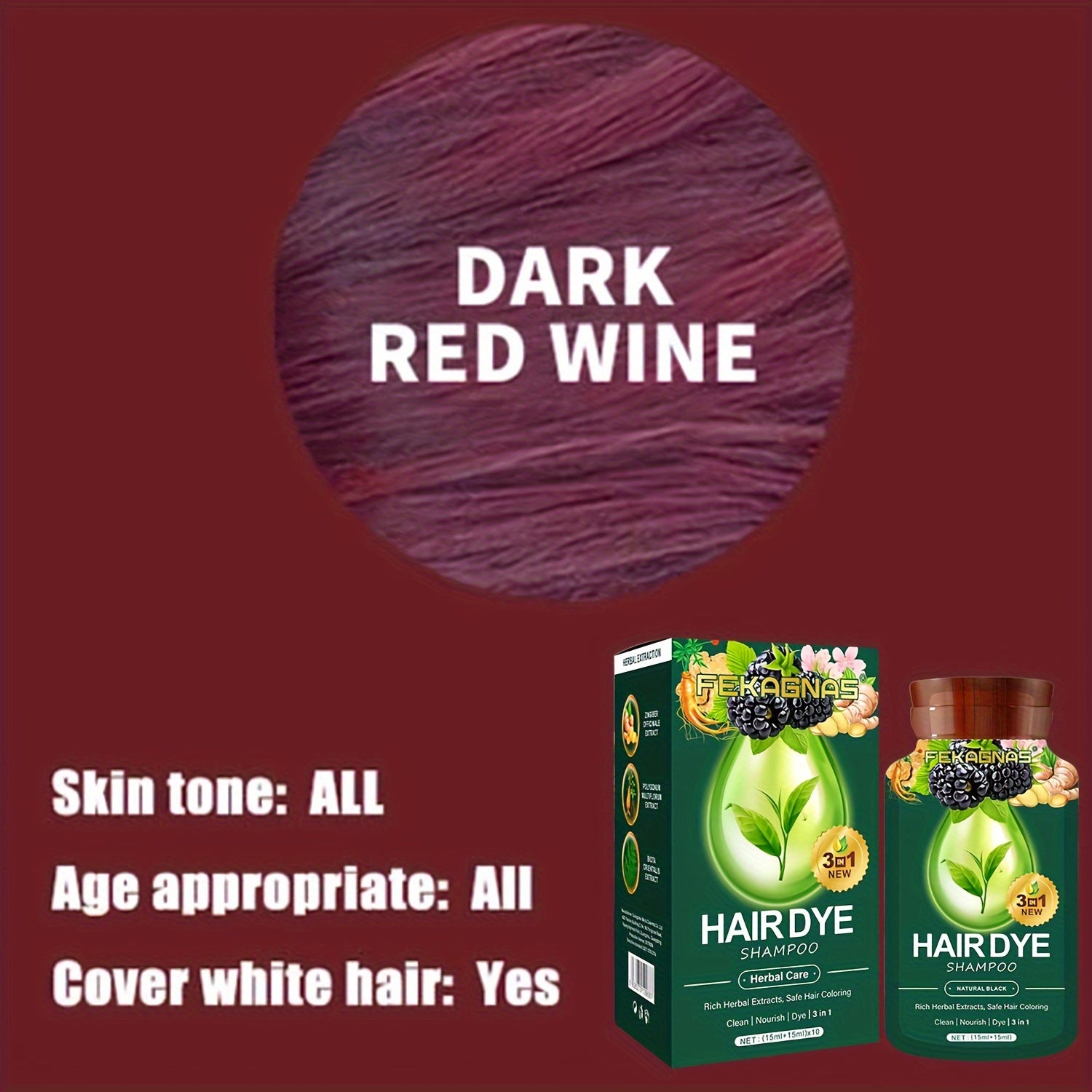 10-Pack Herbal Hair Dye Shampoo, 1.01oz Each - Quick & Natural Plant-Based Color For Men & Women, Easy-To-Use, Long-Lasting