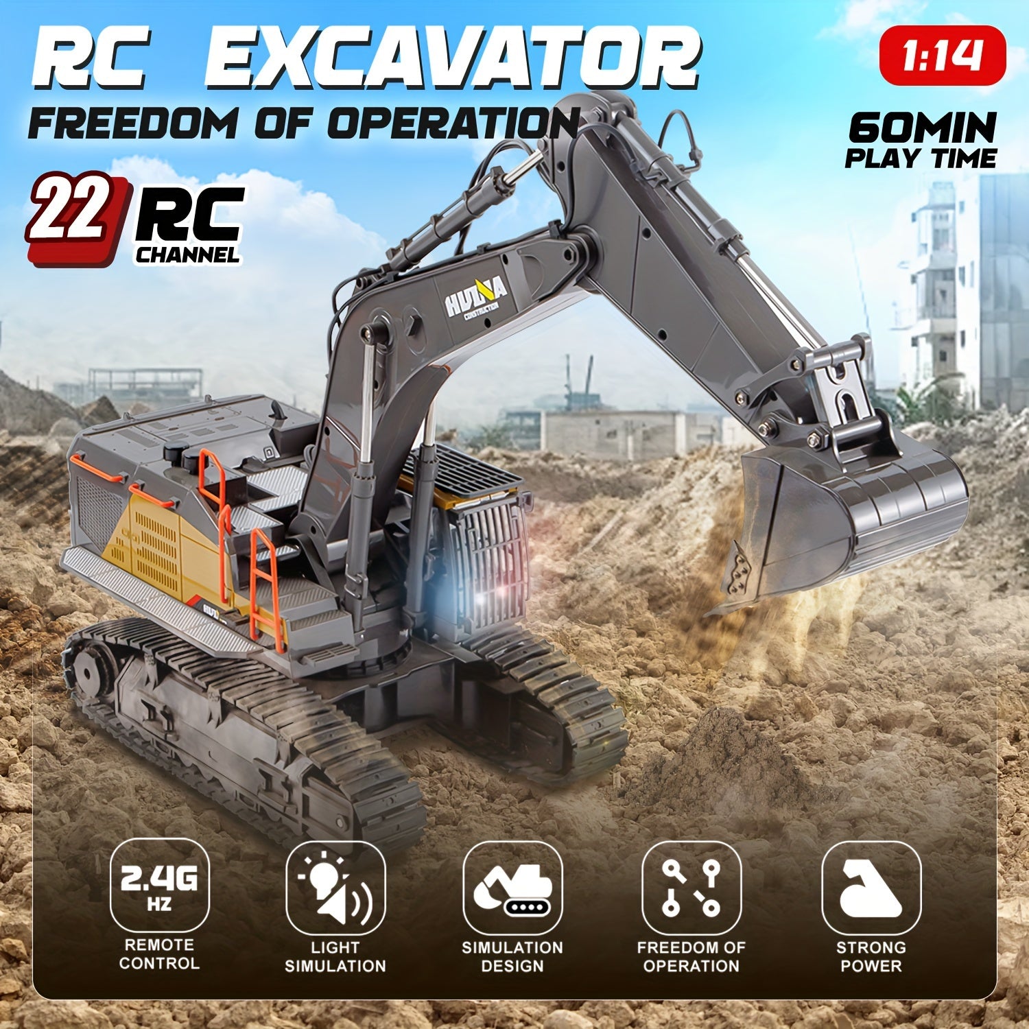 1:14 scale 22-channel alloy remote control excavator remote control excavator professional remote control engineering vehicle toy the most ideal holiday gift Christmas Halloween Gift